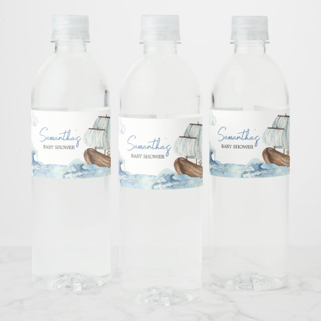 Nautical Boat Baby Shower  Water Bottle Label (Bottles)