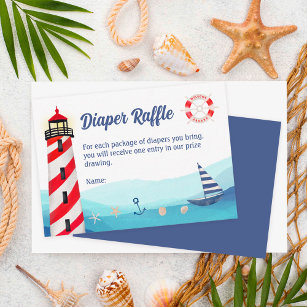 Nautical boat blue red baby shower diaper raffle enclosure card