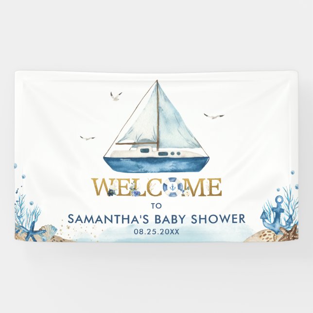 Nautical Boat Boy Baby Shower Welcome Backdrop   Banner (Horizontal)