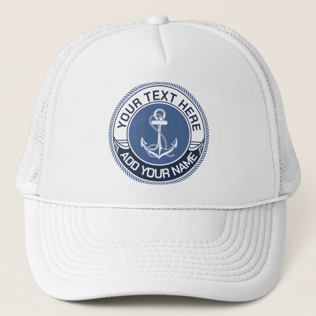 Nautical Boat Captain Custom Name Monogram Trucker Hat (Front)