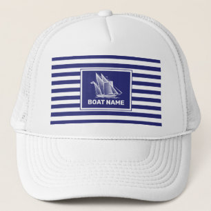 Nautical Boat Design Navy Blue Striped Hat