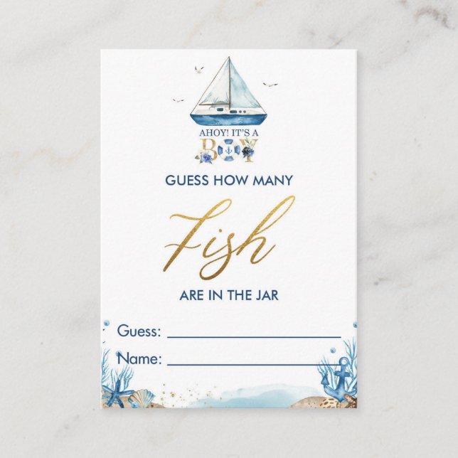 Nautical Boat Guess How Many Fish in Jar Game Card (Front)