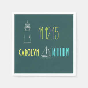 Nautical Boat Lighthouse Blue Wedding Napkins