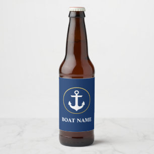 Nautical Boat Name Anchor Blue Gold Beer Bottle Label