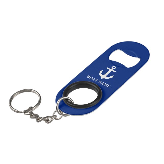 Nautical Boat Name Anchor Blue Mini Bottle Opener (Front Angled)