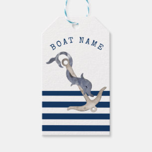 Nautical Boat Name,Anchor Dolphin Navy Blue   Gift Tags