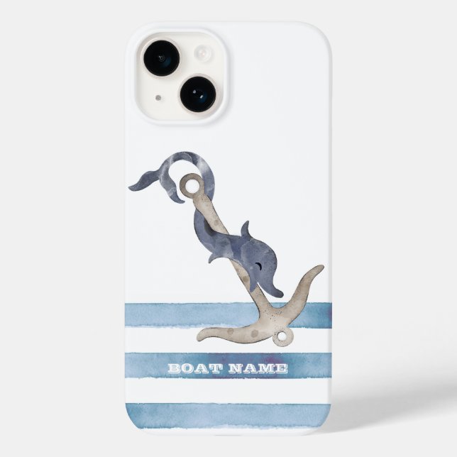 Nautical Boat Name,Anchor Dolphin Stripes  Case-Mate iPhone Case (Back)