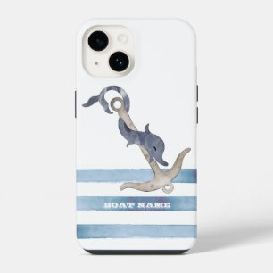 Nautical Boat Name,Anchor Dolphin Stripes iPhone 14 Case
