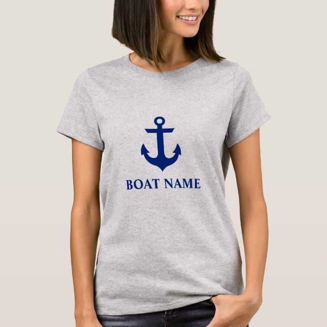 Nautical Boat Name Anchor Grey W T-Shirt (Front)