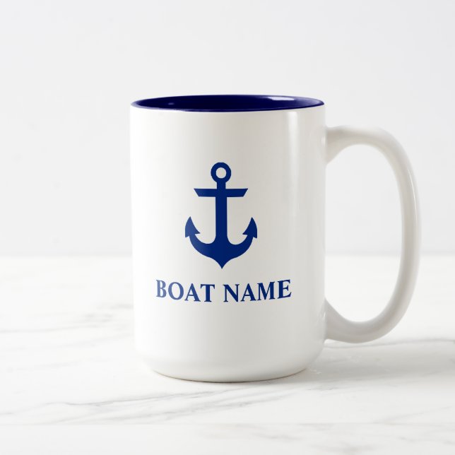Nautical Boat Name Anchor Large Two-Tone Coffee Mug (Right)