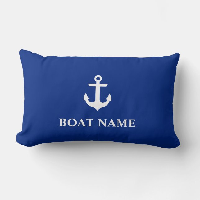 Nautical Boat Name Anchor Lumbar Pillow Blue (Front)