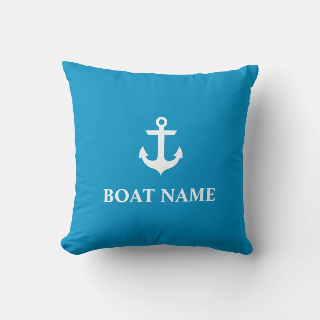 Nautical Boat Name Anchor Malibu Blue Throw Pillow (Front)