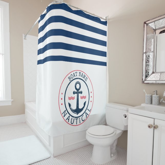 Nautical, Boat Name,Anchor Navy Blue Stripe (In Situ)