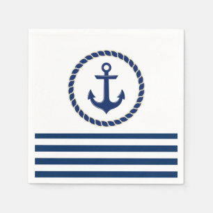 Nautical Boat Name,Anchor Navy Blue Striped Napkin