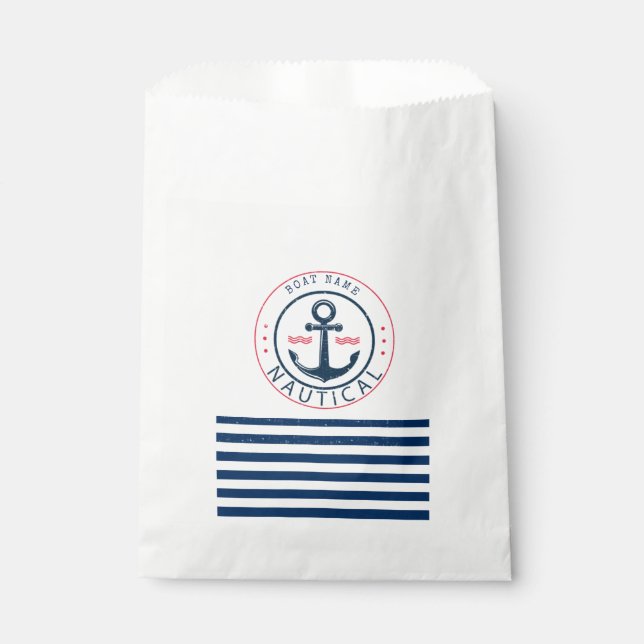 Nautical, Boat Name,Anchor Navy Blue Stripes Favour Bag (Front)