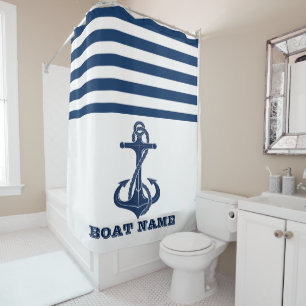 Nautical Boat Name,Anchor  Navy Blue White Striped