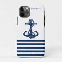 Nautical Boat Name,Anchor Navy Blue White Striped