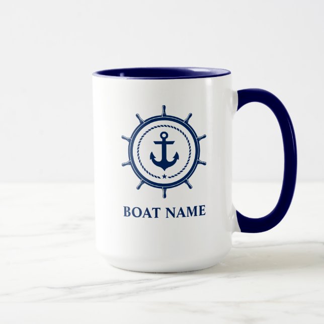 Nautical Boat Name Anchor Rope Helm Blue Mug (Right)