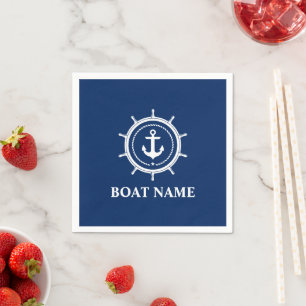Nautical Boat Name Anchor Rope Helm Blue Napkin