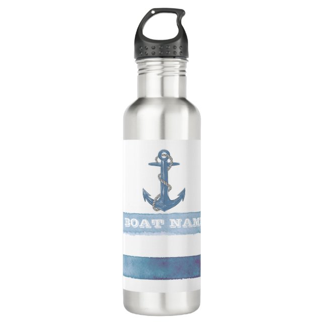 Nautical Boat Name,Anchor,Rope,Light Blue Stripes  710 Ml Water Bottle (Front)