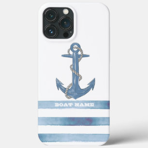 Nautical Boat Name,Anchor,Rope,Light Blue Stripes iPhone 13 Pro Max Case