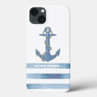 Nautical Boat Name,Anchor,Rope,Light Blue Stripes 