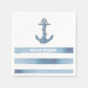 Nautical Boat Name,Anchor,Rope,Light Blue Stripes  Napkin