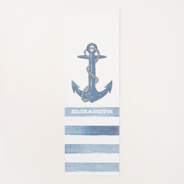Nautical Boat Name,Anchor,Rope,Light Blue Stripes  Yoga Mat (Front)