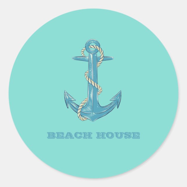 Nautical Boat Name,Anchor,Rope,Mint Green  Classic Round Sticker (Front)