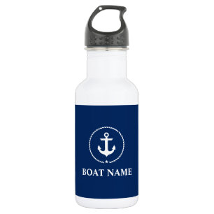 Nautical Boat Name Anchor Rope Navy Blue White 532 Ml Water Bottle