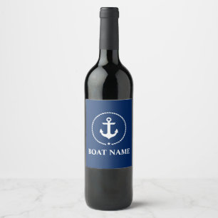 Nautical Boat Name Anchor Rope Navy Blue Wine Label