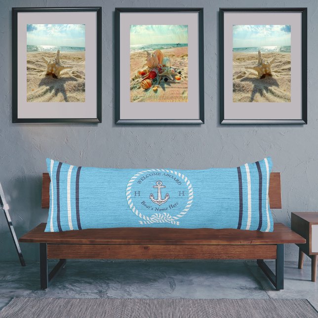 Nautical Boat Name Anchor Rope Teal Blue Welcome   Body Pillow (Creator Uploaded)