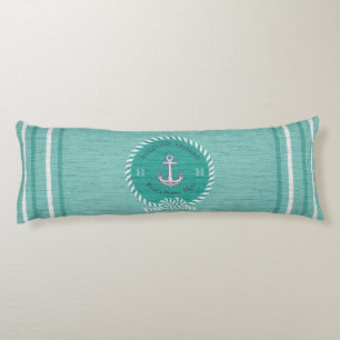 Nautical Boat Name Anchor Rope Teal Blue Welcome   Body Pillow