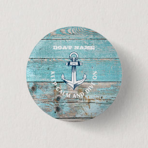 Nautical Boat Name Anchor Rustic Wood 1 Inch Round Button
