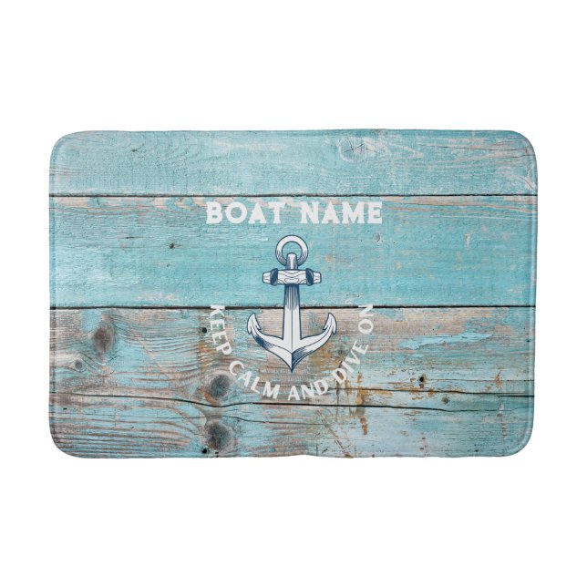 Nautical Boat Name Anchor Rustic Wood Bath Mat (Front)