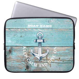 Nautical Boat Name Anchor Rustic Wood Laptop Sleeve