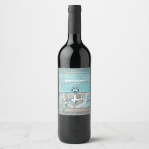 Nautical Boat Name Anchor Rustic Wood Wine Label