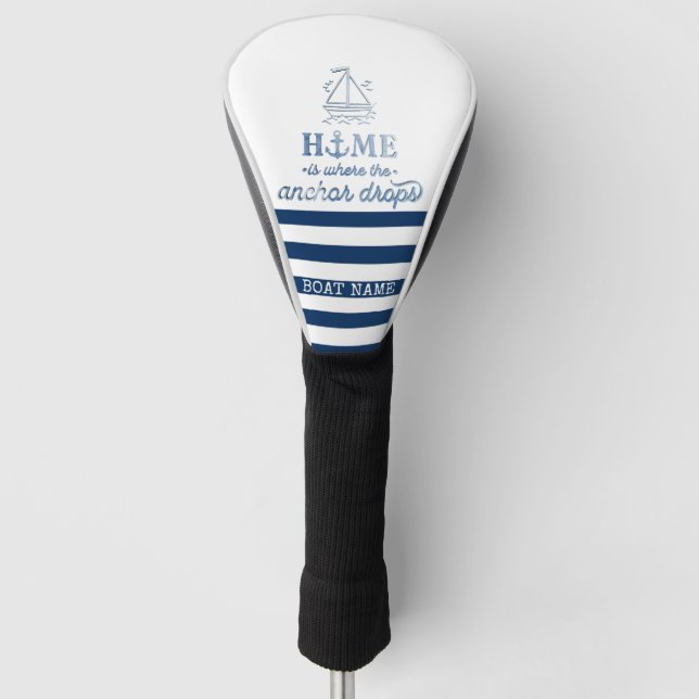 Nautical Boat Name,Anchor Sea Navy Blue Striped Golf Head Cover (Front)