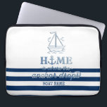 Nautical Boat Name,Anchor Sea Navy Blue Striped Laptop Sleeve<br><div class="desc">This image features anchor on a navy blue striped background.</div>