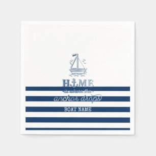 Nautical Boat Name,Anchor Sea Navy Blue Striped Napkin