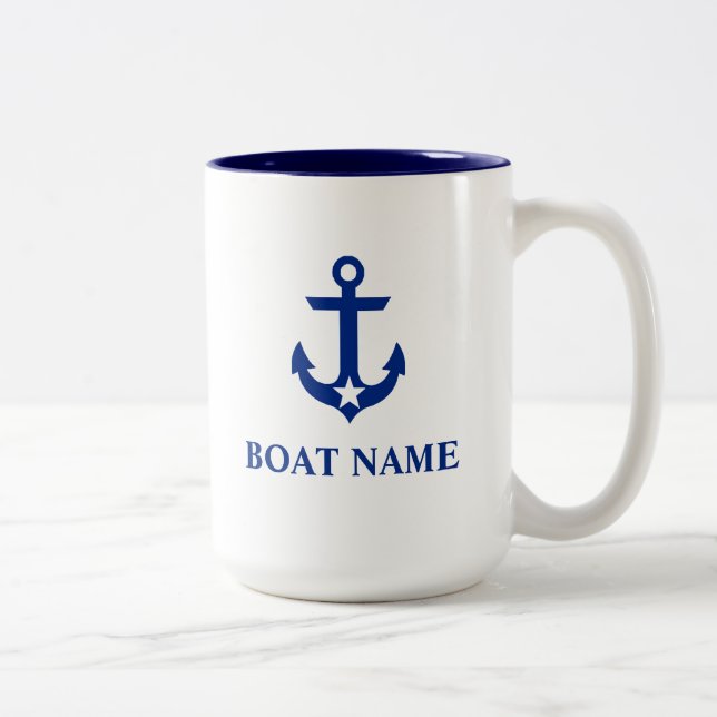 Nautical Boat Name Anchor Star Large Two-Tone Coffee Mug (Right)