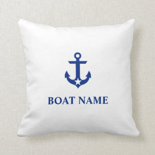 Nautical Boat Name Anchor Star White Throw Pillow