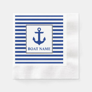 Nautical Boat Name Anchor Striped Cocktail Napkin