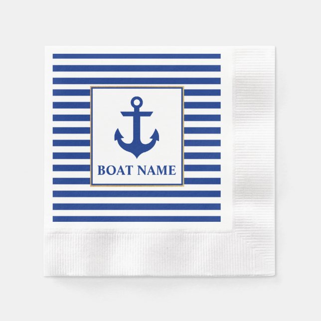 Nautical Boat Name Anchor Striped Cocktail Napkin (Front)