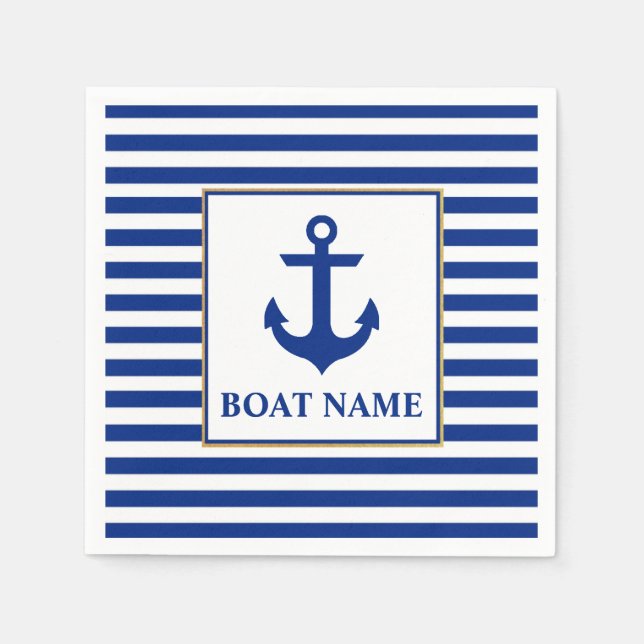 Nautical Boat Name Anchor Striped Napkin (Front)