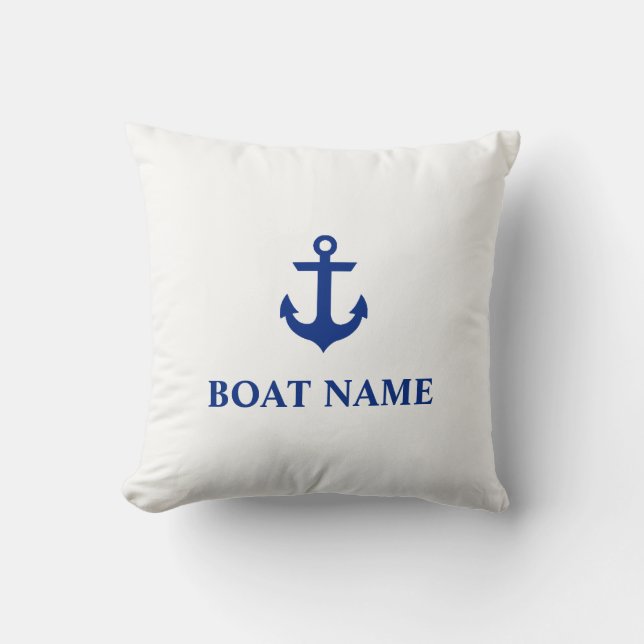 Nautical Boat Name Anchor Throw Pillow White (Front)