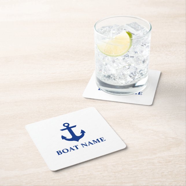 Nautical Boat Name Anchor White Square Paper Coaster (Insitu)