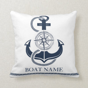 Nautical Boat Name Blue Anchor Throw Pillow