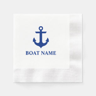 Nautical Boat Name Blue Anchor White Cocktail Napkin
