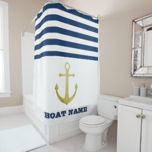 Nautical Boat Name,Gold Anchor  Navy Blue Striped
